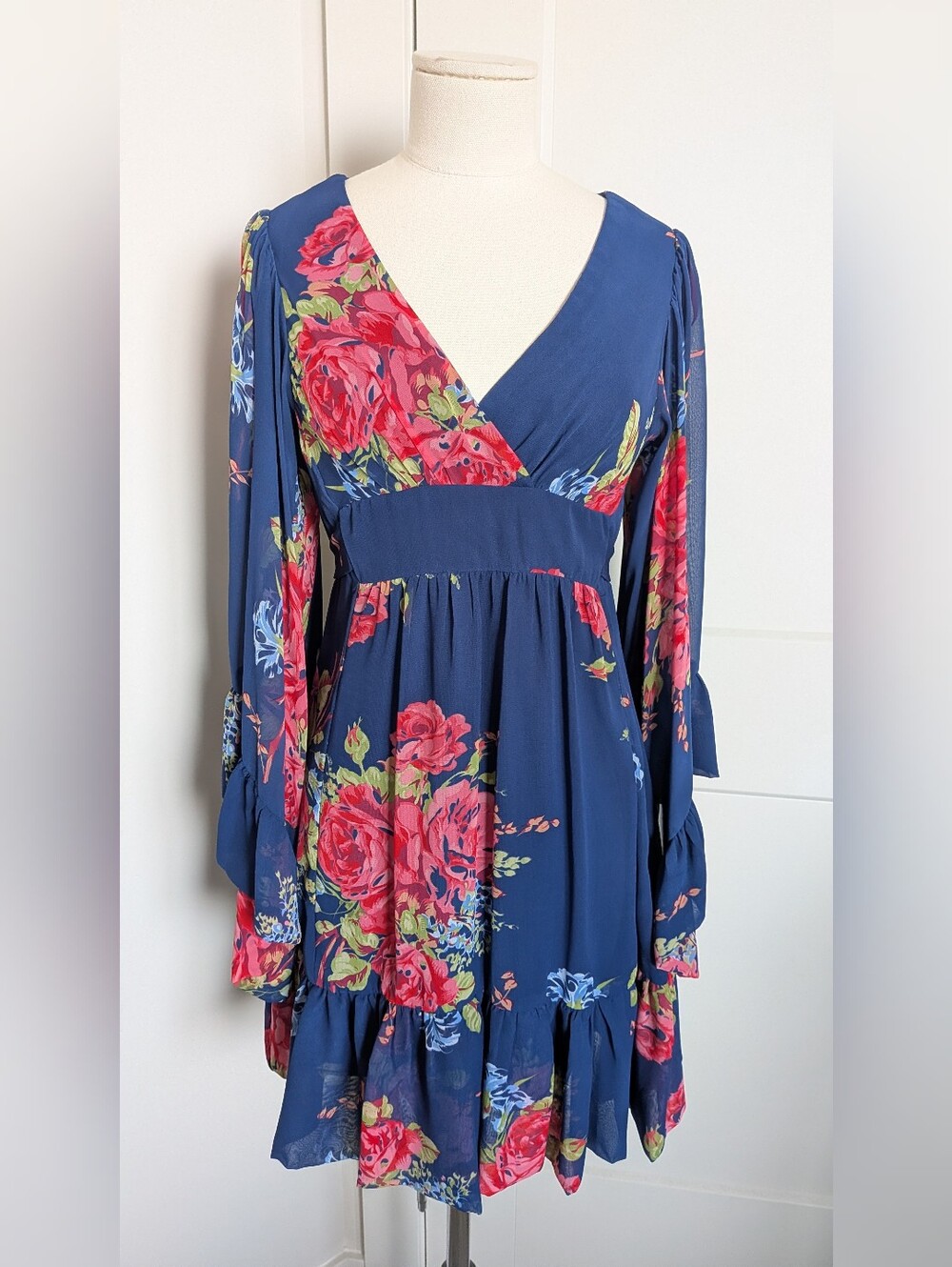 Betsey Johnson Navy Pink Floral Empire Waist Dress 2